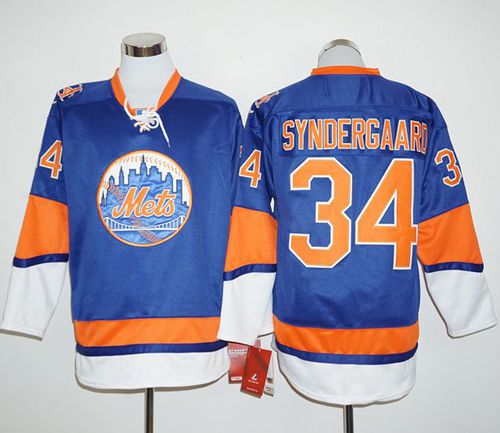 Mets #34 Noah Syndergaard Blue Long Sleeve Stitched MLB Jersey - Click Image to Close